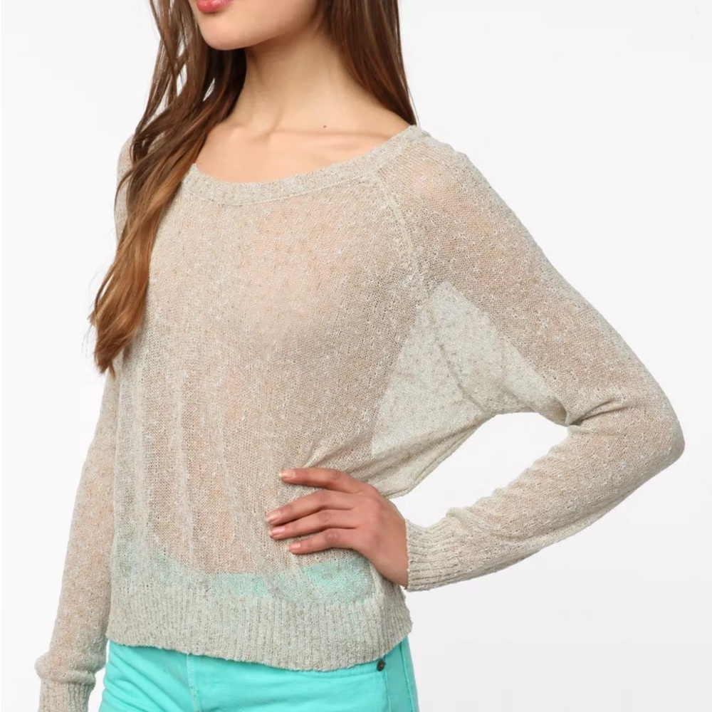 Kai-aakmann Sheer Metallic Sweater Slightly Cropped Festive Scoopneck Size Small